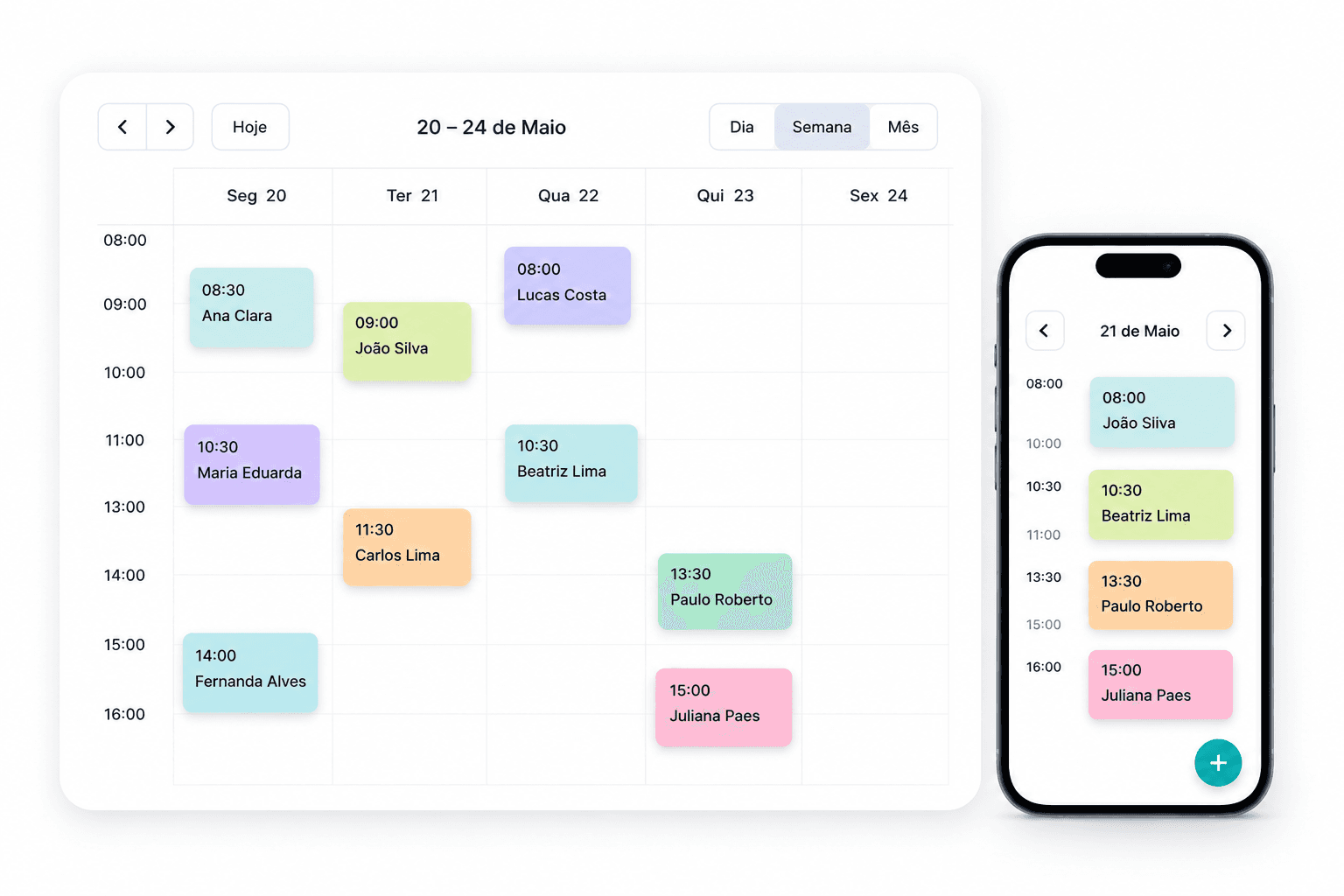 Agenda semanal demonstrada em computador e celular