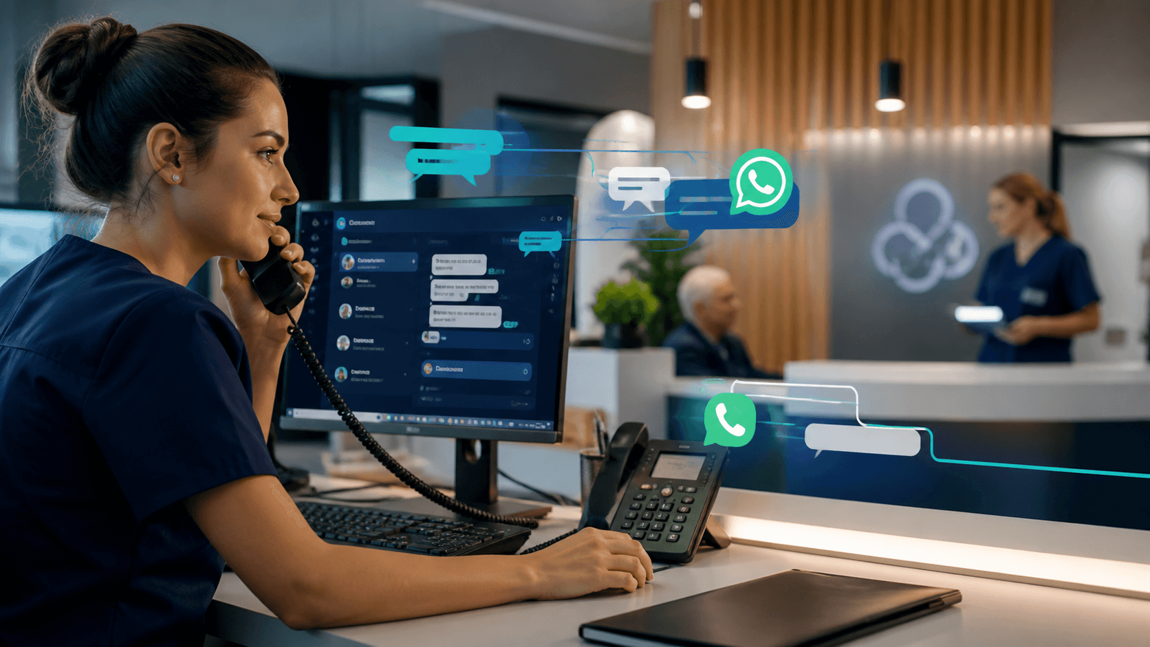 Equipe acompanhando atendimento e automações da clínica